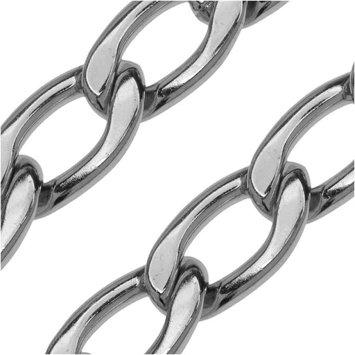 Stainless Steel Flattened Curb Chain, 16.5x9mm, by the Foot