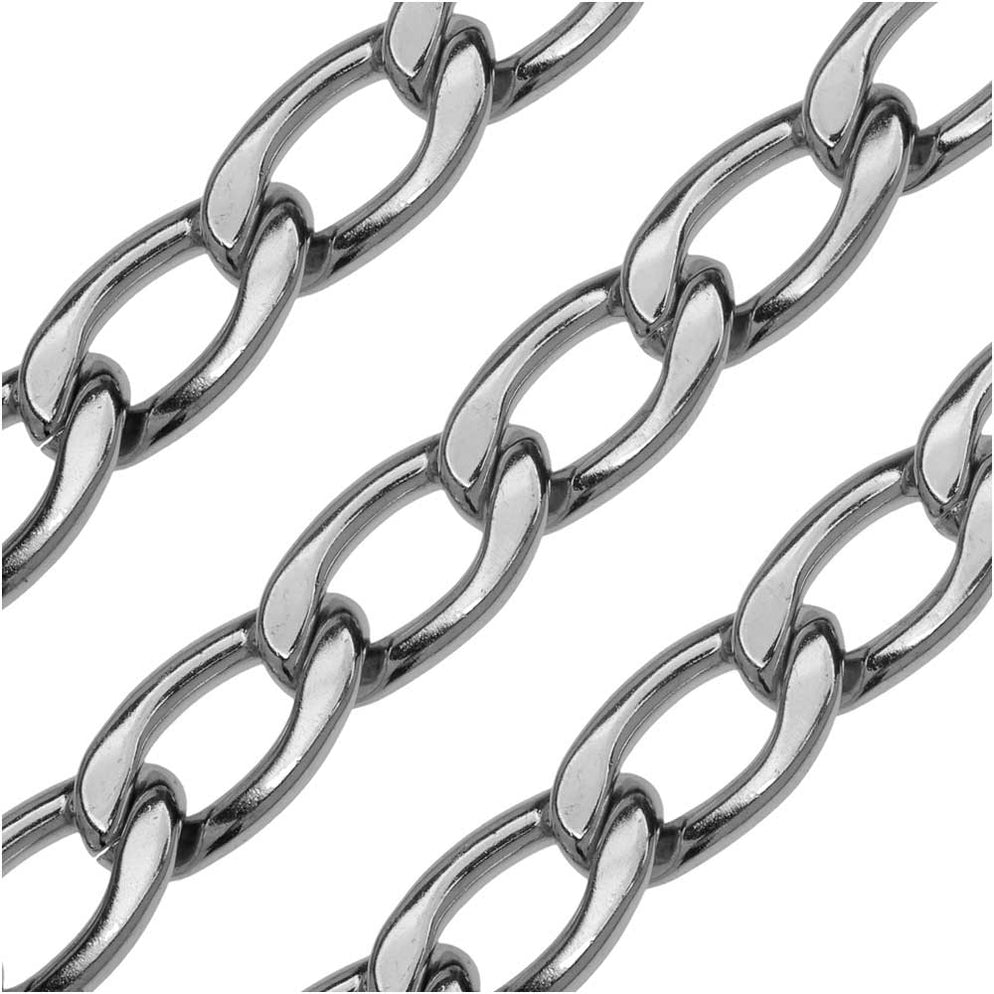 Stainless Steel Flattened Curb Chain, 16.5x9mm, by the Foot — Beadaholique