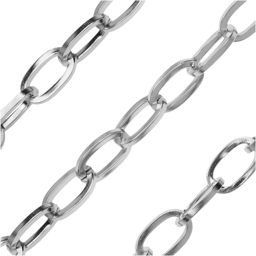 Stainless Steel Flat Cable Chain, 6.5x4mm, by the Foot