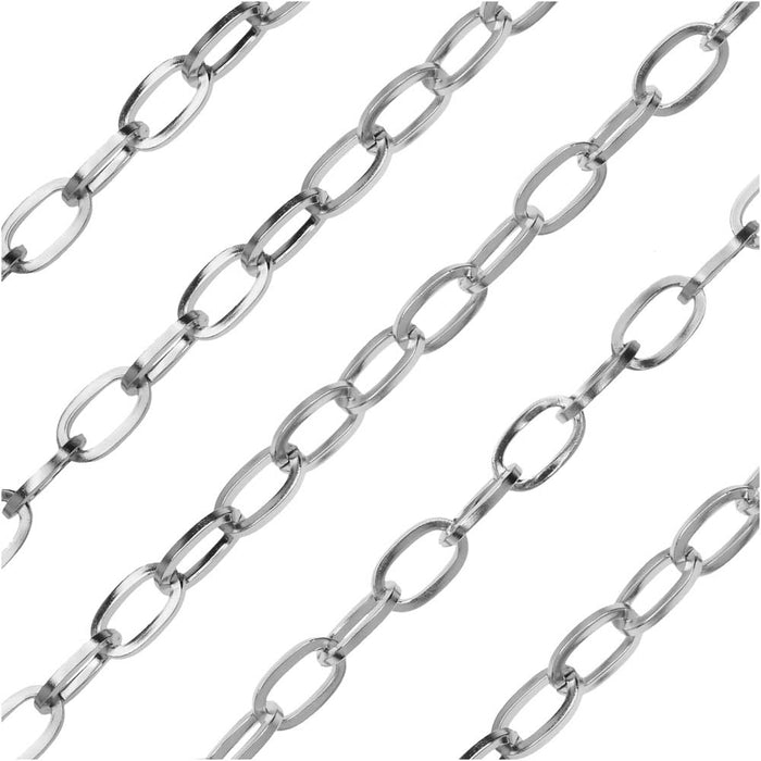 Stainless Steel Flat Cable Chain, 6.5x4mm, by the Foot