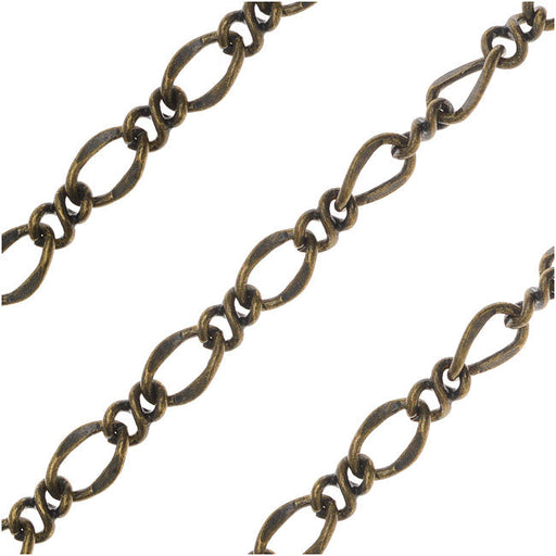 Antiqued Brass Plated Figaro Chain, 5mm, by the Foot