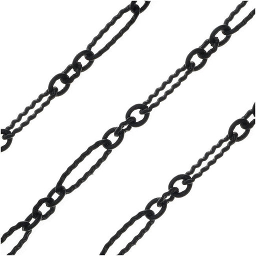 Matte Black Plated Textured Figaro Chain, 3.5mm, by the Foot