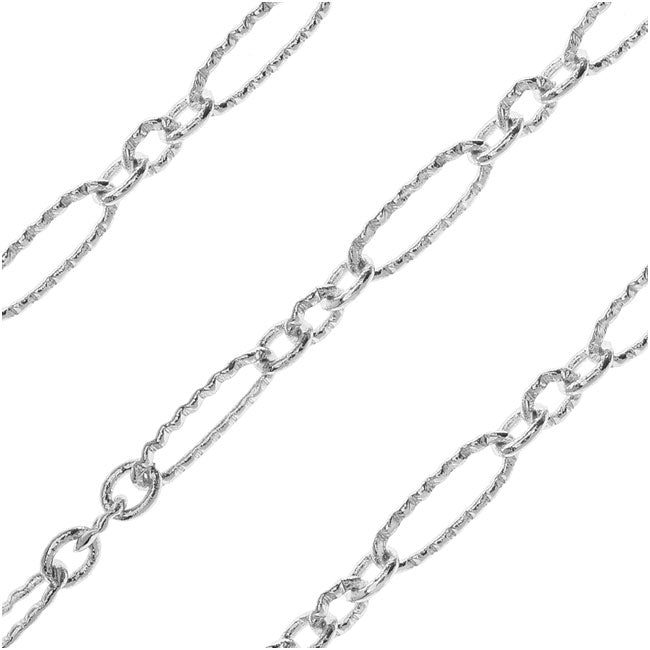Silver Plated Textured Figaro Chain, 3.5mm, by the Foot