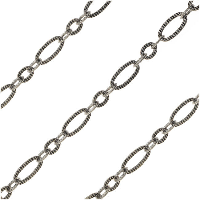 Antiqued Silver Plated Textured Cable Chain, 6.5 & 3.5mm Links, by the Foot