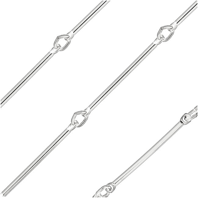Silver Plated Bulk Chain, Long Bar Links 19mm, By The Foot, Bright Silver