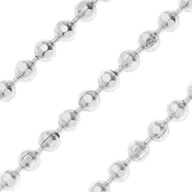 Silver Plated Faceted Ball Chain, 2mm, by Nunn Design, by the Foot