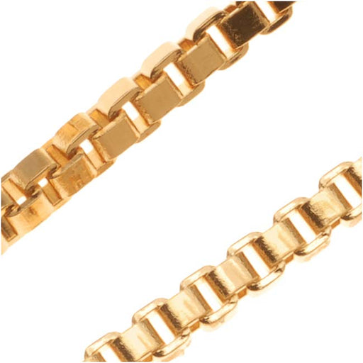 22K Gold Plated Venetian Box Chain, 2.5mm, by the Foot