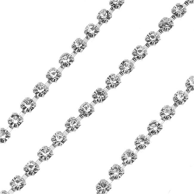 Preciosa Czech Crystal Rhinestone Cup Chain, 14PP, Crystal/Silver Plated, by the Foot