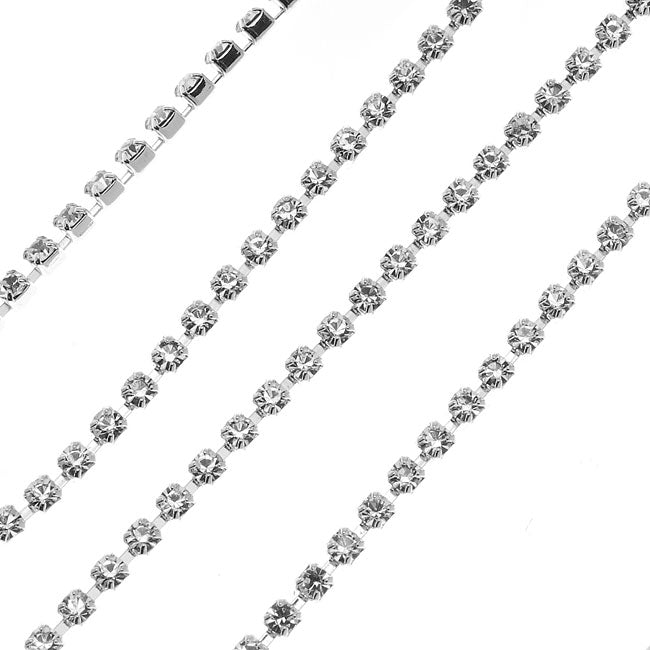 Preciosa Czech Crystal Rhinestone Cup Chain, 14PP, Crystal/Silver Plated, by the Foot