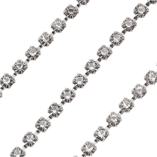 Preciosa Czech Crystal Rhinestone Cup Chain, 18PP, Crystal/Silver Plated, by the Foot