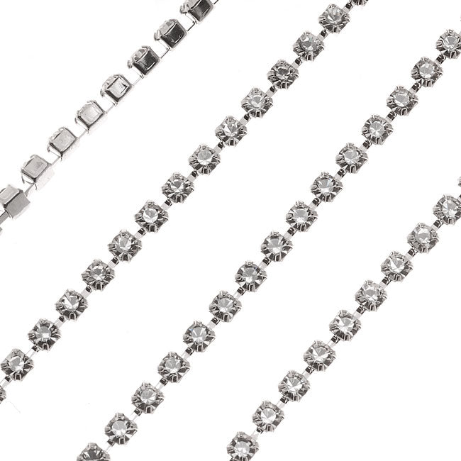 Preciosa Czech Crystal Rhinestone Cup Chain, 18PP, Crystal/Silver Plated, by the Foot