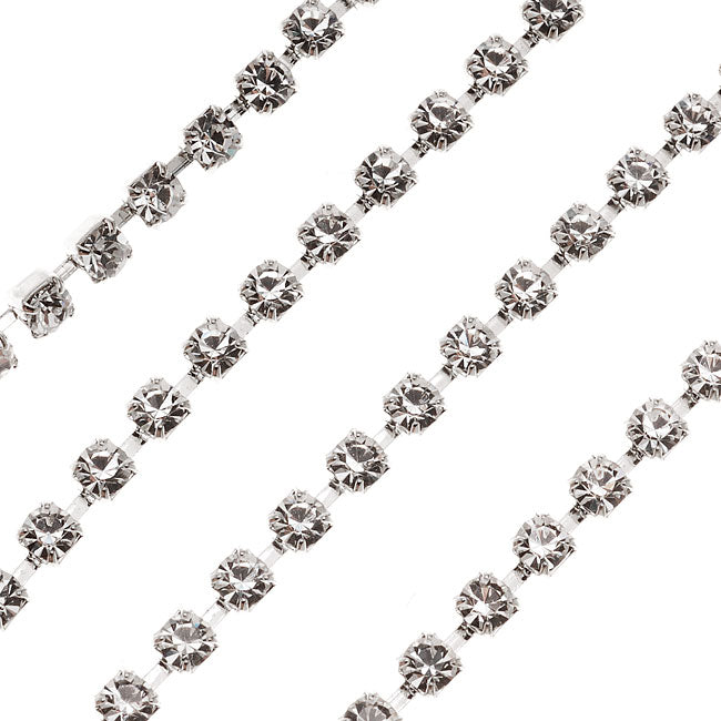 Preciosa Czech Crystal Rhinestone Cup Chain, 24PP, Crystal/Silver Plated, by the Foot