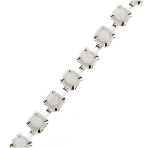 Czech Crystal Rhinestone Cup Chain, 18PP, Chalk White/Silver Plated, by the Foot