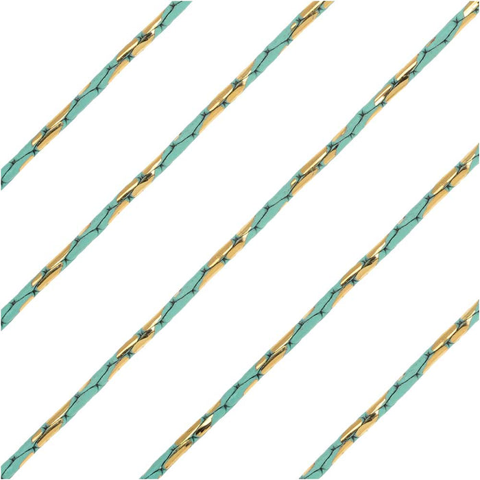 Two, Tone Snake Beading Chain, Turquoise and Gold Tone, 1.25mm, by the Foot