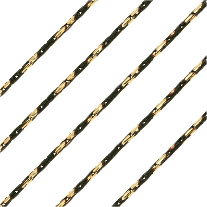 Two, Tone Snake Beading Chain, Black and Gold Tone, 1.25mm, by the Foot