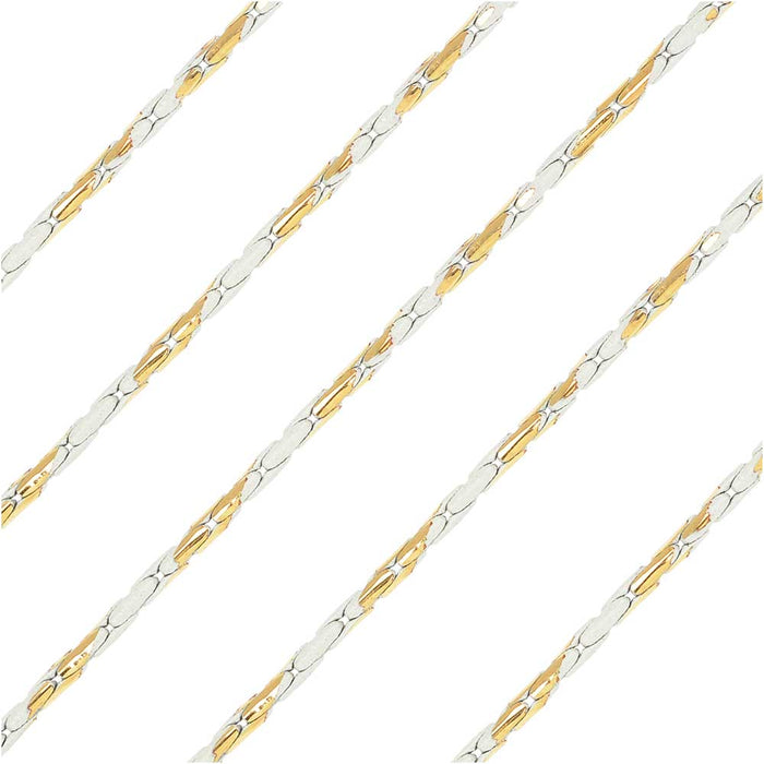 Two, Tone Snake Beading Chain, White and Gold Tone, 1.25mm, by the Foot