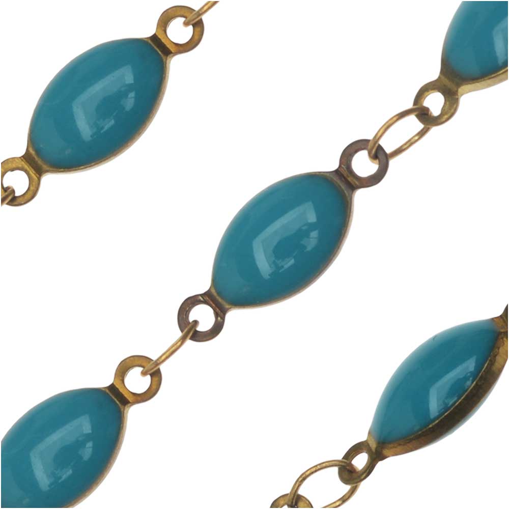 Zola Elements Enameled Beaded Chain, Turquoise, Antiqued Brass, 13x5mm, by the Foot