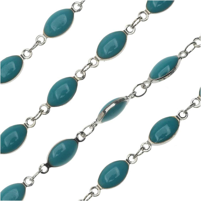 Zola Elements Enameled Beaded Chain, Turquoise, Silver Tone, 13x5mm, by the Foot