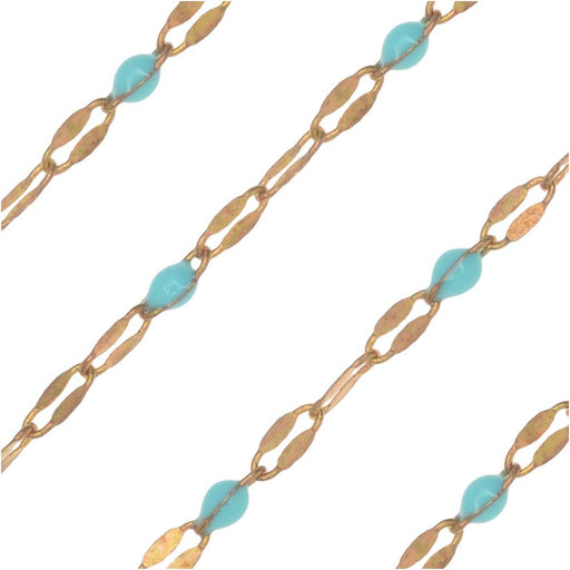 Zola Elements Beaded Chain, Brass/Turquoise, 4x2mm, By the Foot