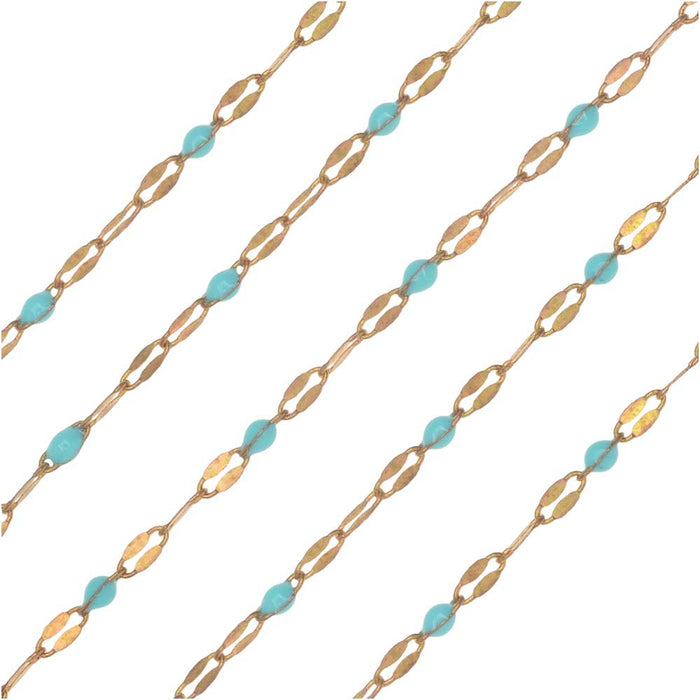Zola Elements Beaded Chain, Brass/Turquoise, 4x2mm, By the Foot