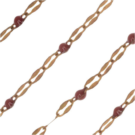 Zola Elements Beaded Chain, Brass/Burgundy, 4x2mm, By the Foot