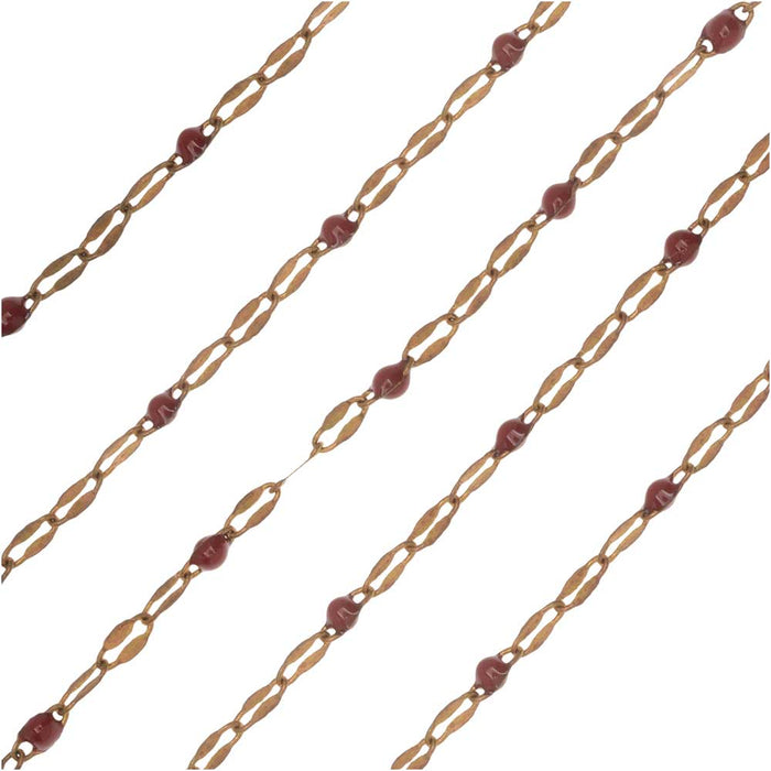 Zola Elements Beaded Chain, Brass/Burgundy, 4x2mm, By the Foot