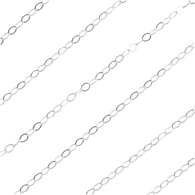Sterling Silver Flat Cable Chain, 2 x 3mm Long, by the Foot