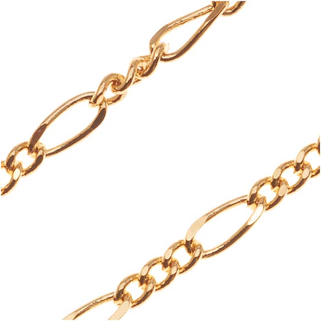 22K Gold Plated Figaro Chain, 6.4mm x 2.8mm, by the Foot