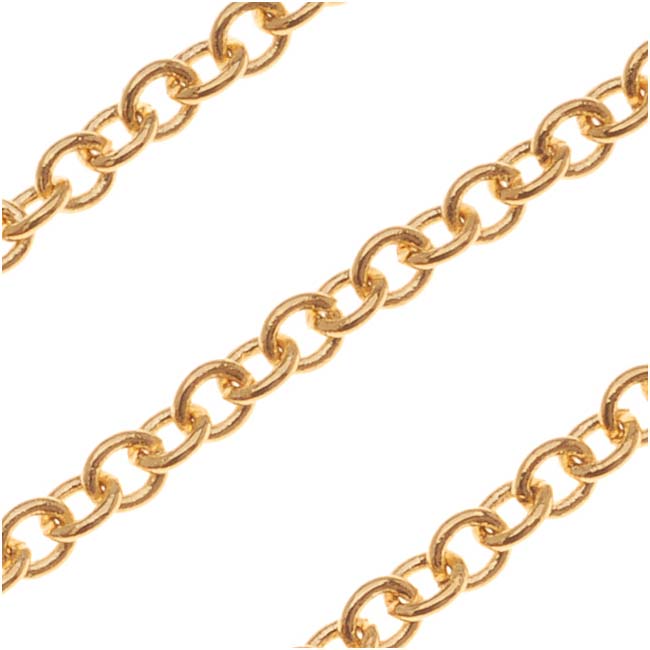 22K Gold Plated Cable Chain, 2.5mm, by the Foot