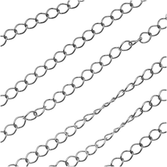 Gun Metal Plated Curb Chain, 4mm, by the Foot