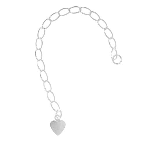 Necklace Chain Extender, 5x3mm Curb Links with Heart 3 Inches, Sterling Silver (1 Piece)