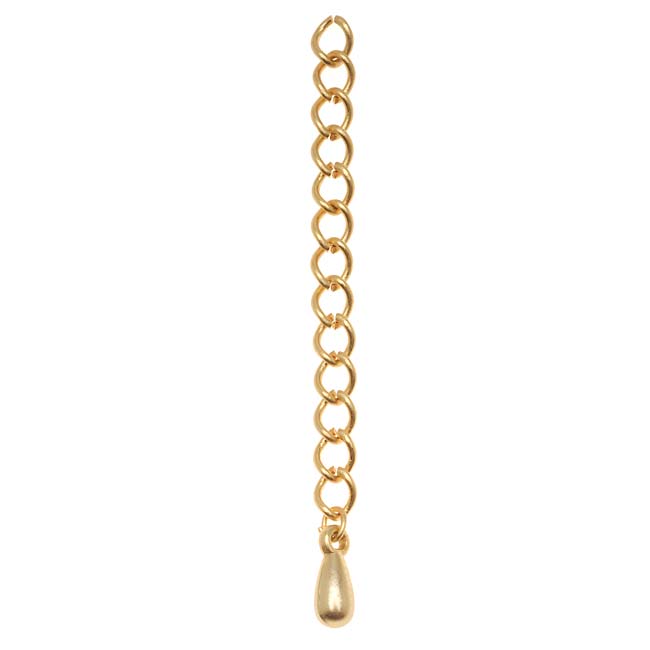 Necklace Chain Extender, 5mm Curb Links with Drop 2 Inches, Matte Gold Plated (5 Pieces)