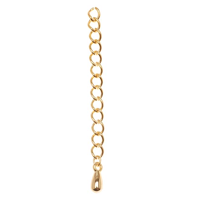 Necklace Chain Extender, 5mm Curb Links with Drop 2 Inches, Bright Gold Plated (5 Pieces)