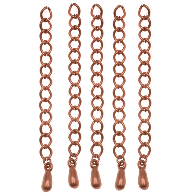 Necklace Chain Extender, 5mm Curb Links with Drop 2 Inches, Antiqued Copper Plated (5 Pieces)