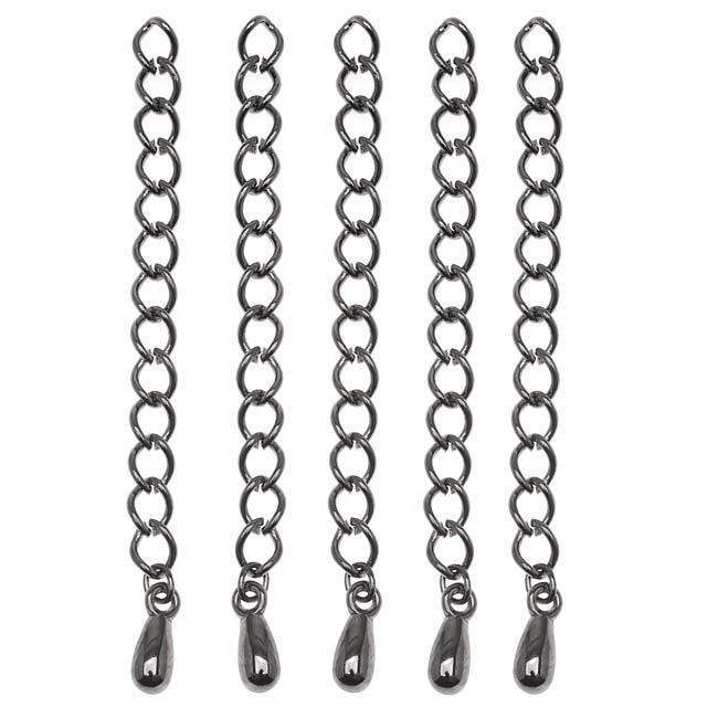 Necklace Chain Extender, 5mm Curb Links with Drop 2 Inches, Gunmetal Plated (5 Pieces)