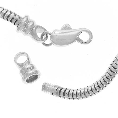 Charm Bracelet, For European Large Hole Beads with Screw End 3mm, 7.5 Inches, Sterling Silver