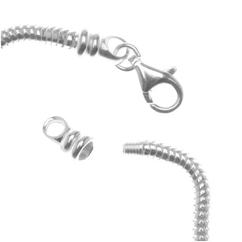 Sterling Silver 2mm Necklace For Troll Beads 16 Inch Screw End Lobster Clasp