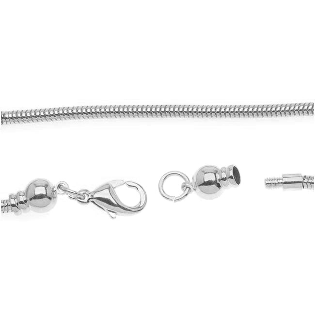 Charm Bracelet, For European Large Hole Beads with Screw End 2.5mm, 7.5 Inches, Silver Plated