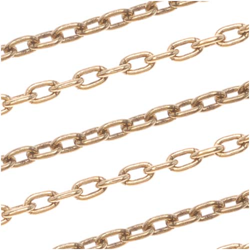 Antiqued 22K Gold Plated Fine Cable Chain, 1.5mm, by the Foot