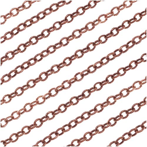 Copper Textured Cable Chain, 2mm, by the Foot