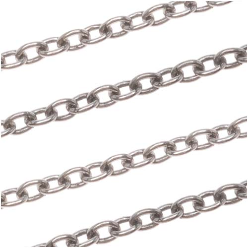 Antiqued Silver Plated Fine Cable Chain, 1.7mm, by the Foot