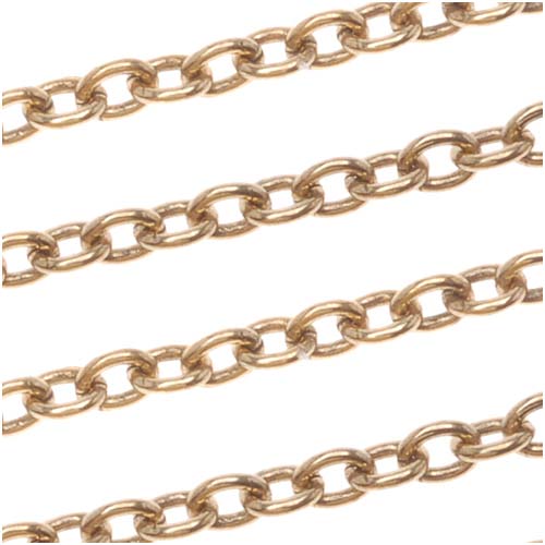 Antiqued 22K Gold Plated Oval Cable Chain, 2mm, by the Foot