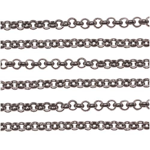 Gun Metal Plated Rolo Chain, 3.5mm, by the Foot