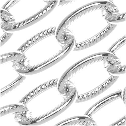 Nunn Design Silver Plated Textured Cable Chain, 9mm, by the Foot