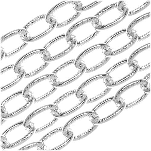 Nunn Design Silver Plated Textured Cable Chain, 9mm, by the Foot