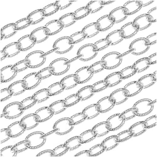 Nunn Design Silver Plated Textured Cable Chain, 4mm, by the Foot