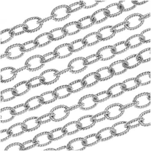Nunn Design Antiqued Silver Plated Textured Cable Chain, 4mm, by the Foot