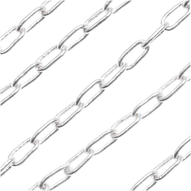 Silver Plated Drawn Oval Cable Chain, 2.3mm, by the Foot