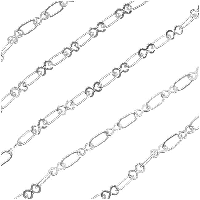 Silver Plated Long & Short Chain, 3mm, Figure Eight Links, by the Foot