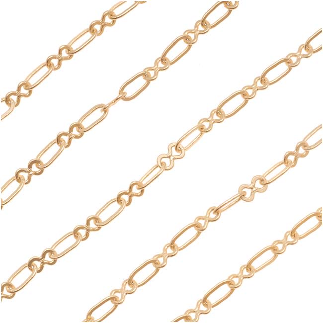 Matte Gold Plated Long & Short Chain, 3mm, Figure Eight Links, by the Foot